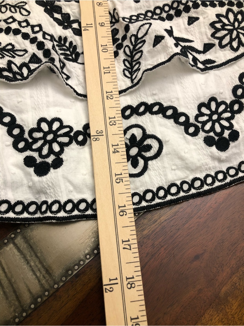 Savanna Jane White Skirt with Black Embroidered Floral & Geometric Design Medium - Picture 3 of 6